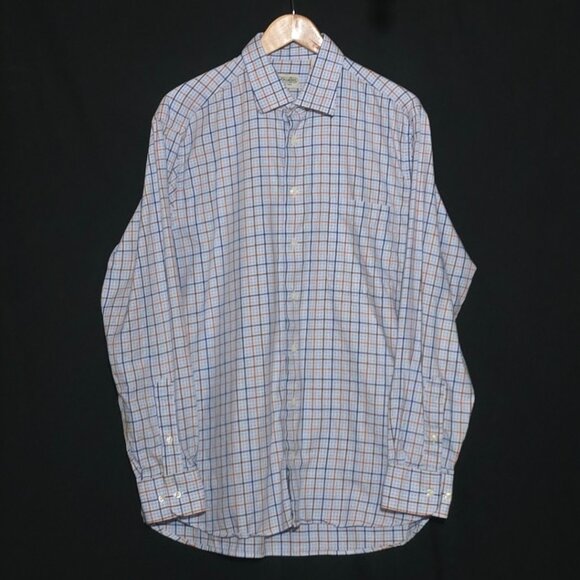 Gitman Bros. Made in USA LS BF Shirt - Blue Brown Orange Plaid - Sz L* - Picture 1 of 3